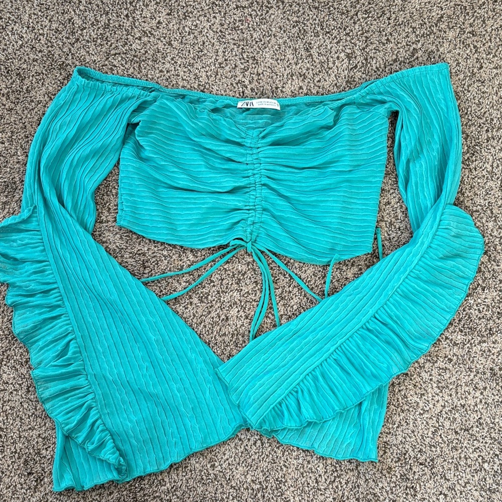 Zara Turquoise Ruched Crop Top